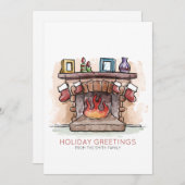Waterverf Fireplace | Vakantiegroet Feestdagenkaart (Voorkant / Achterkant)