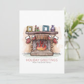 Waterverf Fireplace | Vakantiegroet Feestdagenkaart (Staand voorkant)