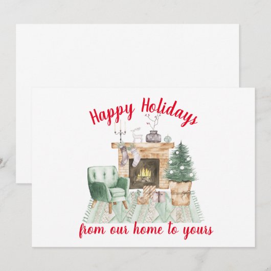 Waterverf Fireside Holiday Scene Kerstmis Kaart (Voorkant / Achterkant)