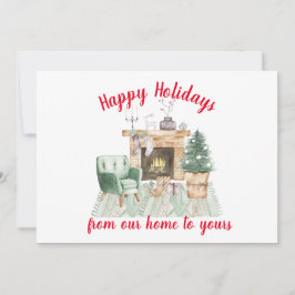 Waterverf Fireside Holiday Scene Kerstmis Kaart