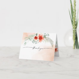 Waterverf Flame Scarlet Coral Floral Hartelijk dan Bedankkaart
