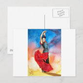 Waterverf FLAMENCO DANCER Briefkaart (Voorkant / Achterkant)