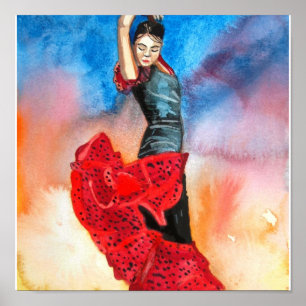 Waterverf FLAMENCO DANCER Poster