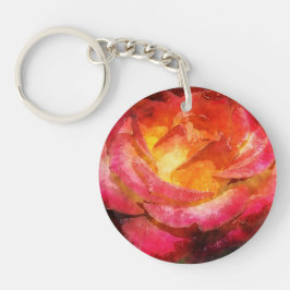 Waterverf Flaming Red Rose Sleutelhanger