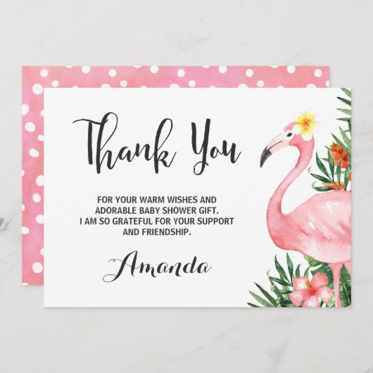 Waterverf Flamingle Flamingo Hartelijk dank Bedankkaart (Voorkant / Achterkant)