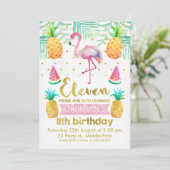 Waterverf Flamingo 11e verjaardag Kaart (Staand voorkant)