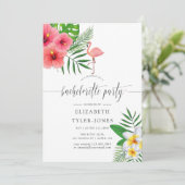 Waterverf Flamingo Aloha Luau Bachelorette Party Kaart (Staand voorkant)