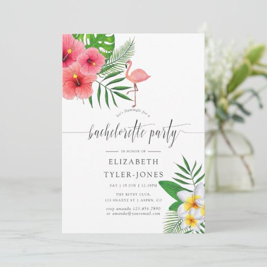 Waterverf Flamingo Aloha Luau Bachelorette Party Kaart (Staand voorkant)