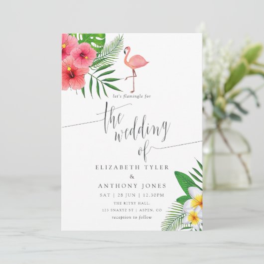 Waterverf Flamingo Aloha Luau Beach Weddenschap Kaart (Staand voorkant)