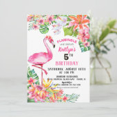 Waterverf Flamingo and Tropical Floral Birthday Kaart (Staand voorkant)