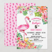 Waterverf Flamingo and Tropical Floral Birthday Kaart (Voorkant / Achterkant)