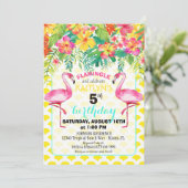 Waterverf Flamingo and Tropical Floral Birthday Kaart (Staand voorkant)
