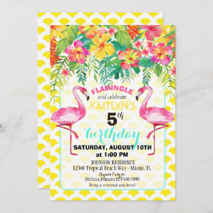 Waterverf Flamingo and Tropical Floral Birthday Kaart