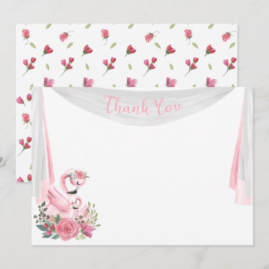 Waterverf Flamingo Baby shower Dank u Kaart (Voorkant / Achterkant)