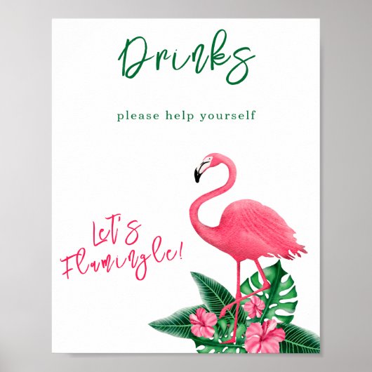 Waterverf flamingo baby shower - Drinken Poster (Voorkant)