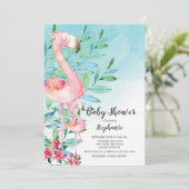 Waterverf Flamingo Baby shower uitnodiging (Staand voorkant)