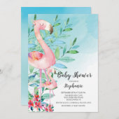 Waterverf Flamingo Baby shower uitnodiging (Voorkant / Achterkant)