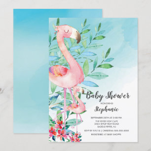 Waterverf Flamingo Baby shower uitnodiging