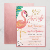 Waterverf Flamingo Baby shower Uitnodiging (Voorkant / Achterkant)