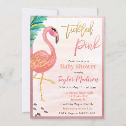 Waterverf Flamingo Baby shower Uitnodiging (Voorkant)
