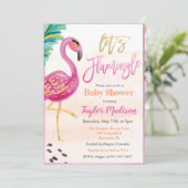 Waterverf Flamingo Baby shower Uitnodiging (Staand voorkant)