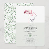 Waterverf Flamingo Baby shower Uitnodiging (Voorkant / Achterkant)