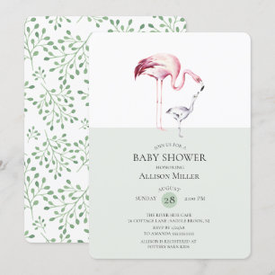 Waterverf Flamingo Baby shower Uitnodiging