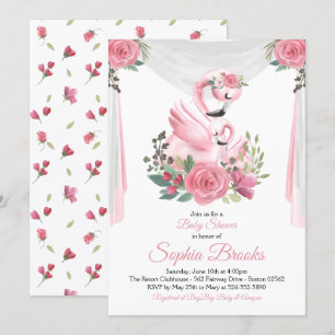 Waterverf Flamingo Baby shower Uitnodiging