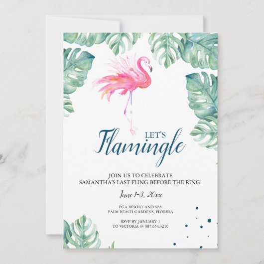 Waterverf Flamingo Bachelorette Party Kaart (Voorkant)