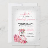 Waterverf Flamingo Ballerina Zilver Baby shower Kaart (Voorkant)