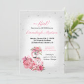 Waterverf Flamingo Ballerina Zilver Baby shower Kaart (Staand voorkant)
