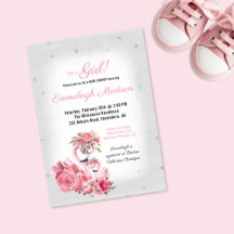 Waterverf Flamingo Ballerina Zilver Baby shower