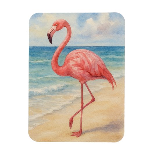 Waterverf Flamingo Beach Magneet (Verticaal)