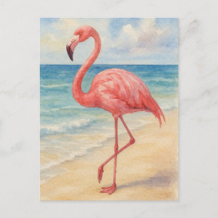 Waterverf Flamingo Beach Post Kaart