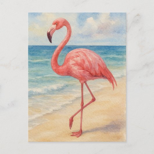 Waterverf Flamingo Beach Post Kaart (Voorkant)