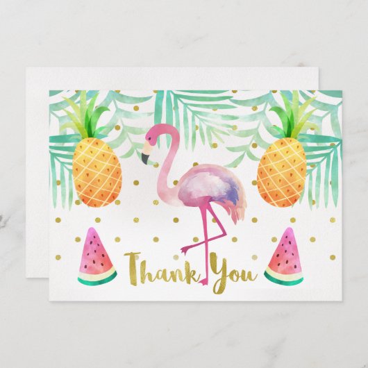 Waterverf Flamingo Birthday Dank u wel Bedankkaart (Voorkant / Achterkant)