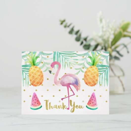 Waterverf Flamingo Birthday Dank u wel Bedankkaart (Staand voorkant)