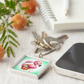 Waterverf Flamingo Cartoon Clip Art Sleutelhanger (Zijkant)