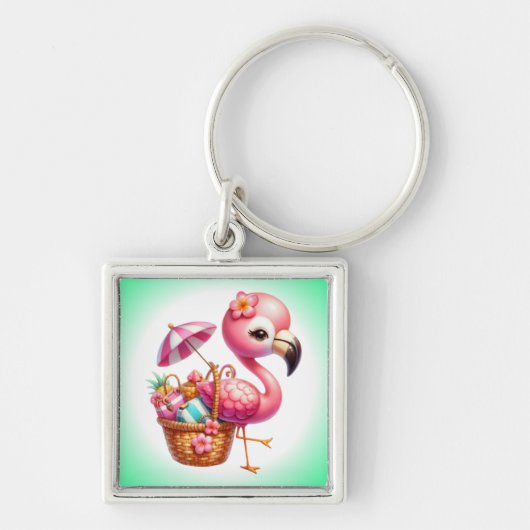 Waterverf Flamingo Cartoon Clip Art Sleutelhanger (Voorkant)