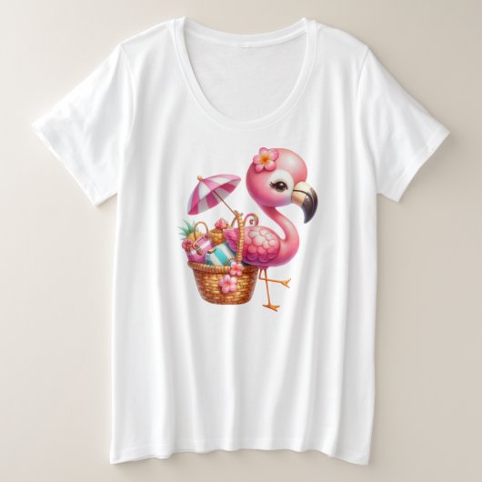 Waterverf Flamingo Cartoon Clipart Grote Maat T-shirt (Design voorkant)