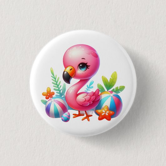 Waterverf Flamingo Cartoon Clipart Ronde Button 3,2 Cm (Voorkant)