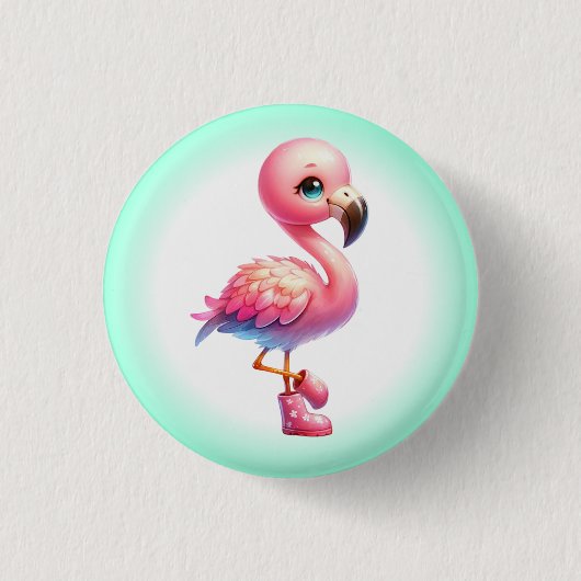 Waterverf Flamingo Cartoon Clipart Ronde Button 3,2 Cm (Voorkant)