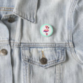 Waterverf Flamingo Cartoon Clipart Ronde Button 3,2 Cm (In situ)