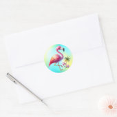 Waterverf Flamingo Cartoon Clipart Ronde Sticker (Envelop)