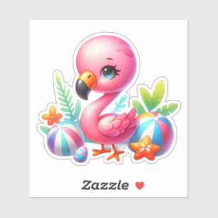 Waterverf Flamingo Cartoon Clipart Sticker