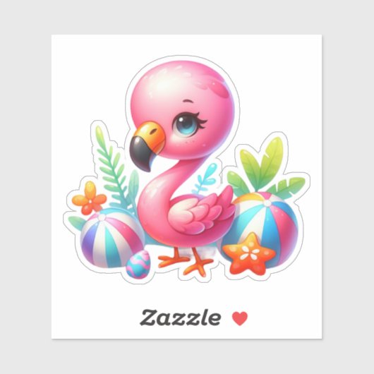 Waterverf Flamingo Cartoon Clipart Sticker (Vel)