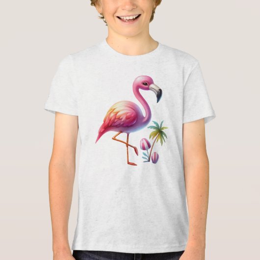 Waterverf Flamingo Cartoon Clipart Tri-Blend Shirt (Voorkant)