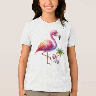Waterverf Flamingo Cartoon Clipart Tri-Blend Shirt