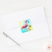 Waterverf Flamingo Cartoon Clipart Vierkante Sticker (Envelop)