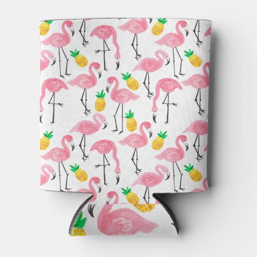 Waterverf Flamingo en Ananas: Tropische Set. Blikjeskoeler (Voorkant)